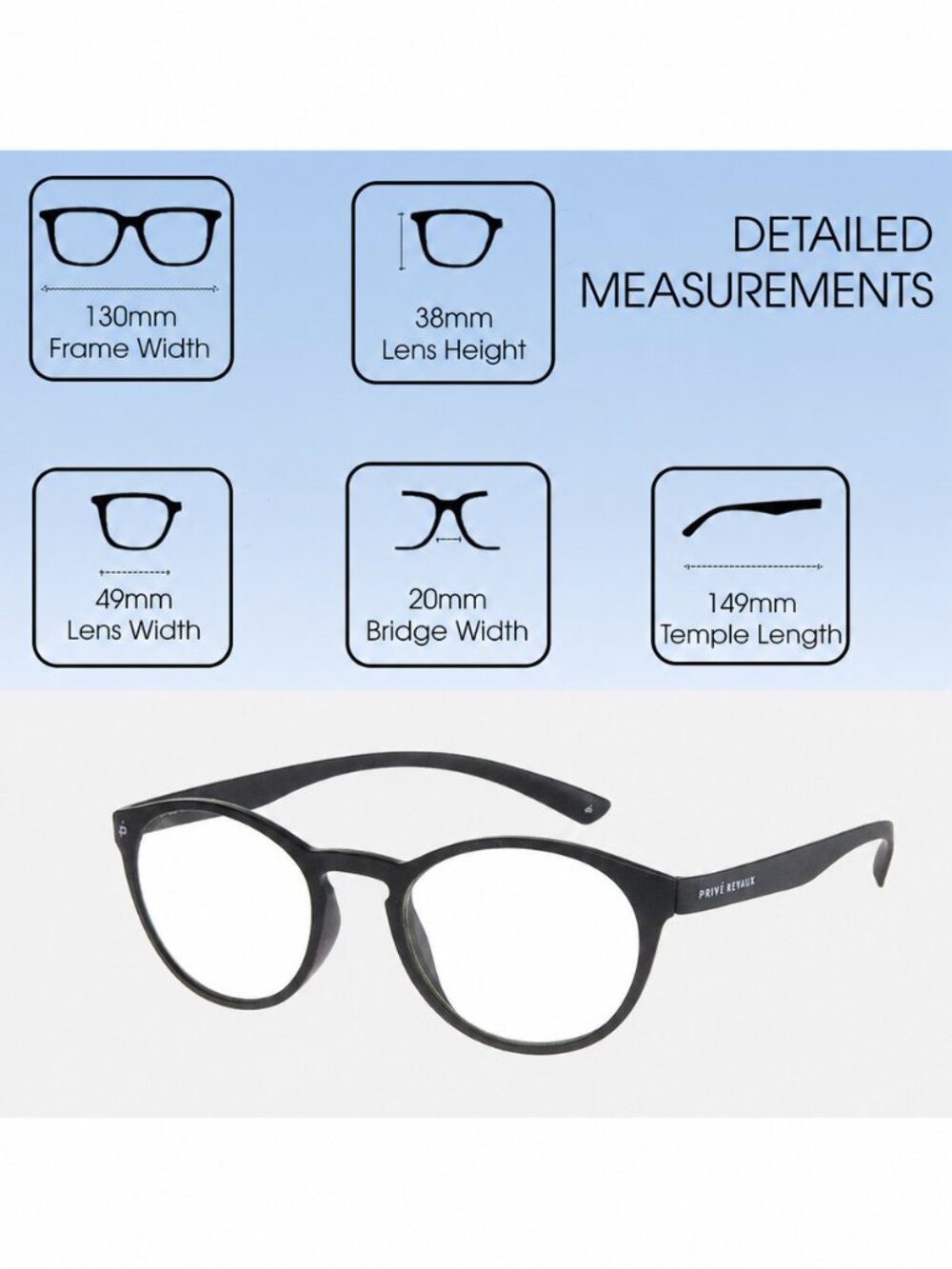 Prive Revaux Plato Unisex Round Designer Reading Glasses Matte Caviar Black 49mm
